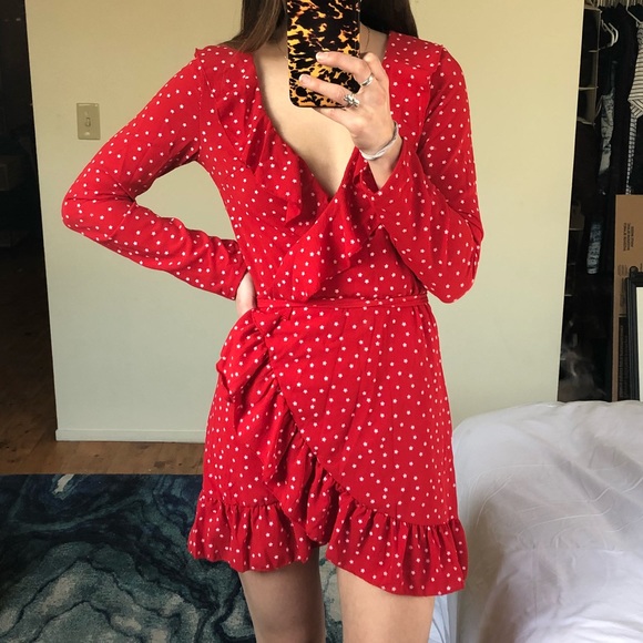 1 LEFT • Red Star Print Wrap Dress - Picture 2 of 4